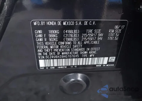 2017 Honda Hr-V Lx z USA, uszkodzony, nr VIN 3CZRU6H39HG707645